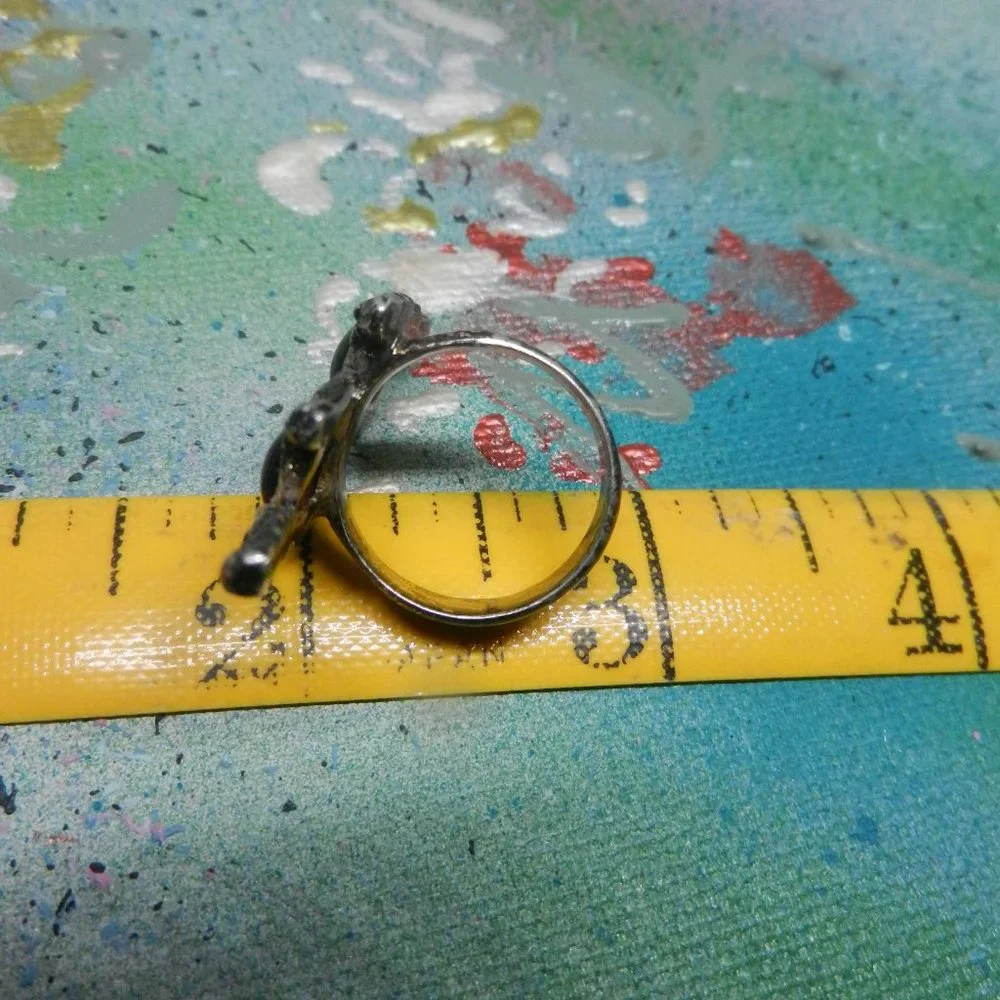 VTG artisan pewter black ring silvery statement ebony shiny bohemian size 12